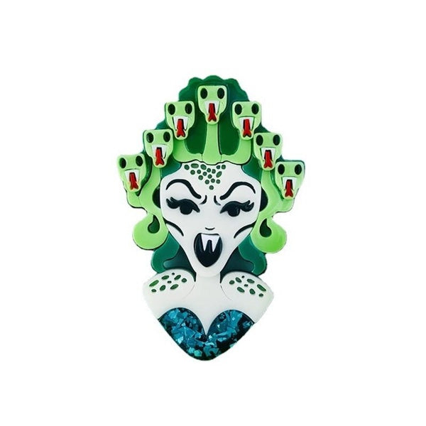 Acrylique Méduse Serpent Fille Broches Pour Femmes Mythologie Grecque Lady Figure Casual Party Broche Pin Cadeaux
