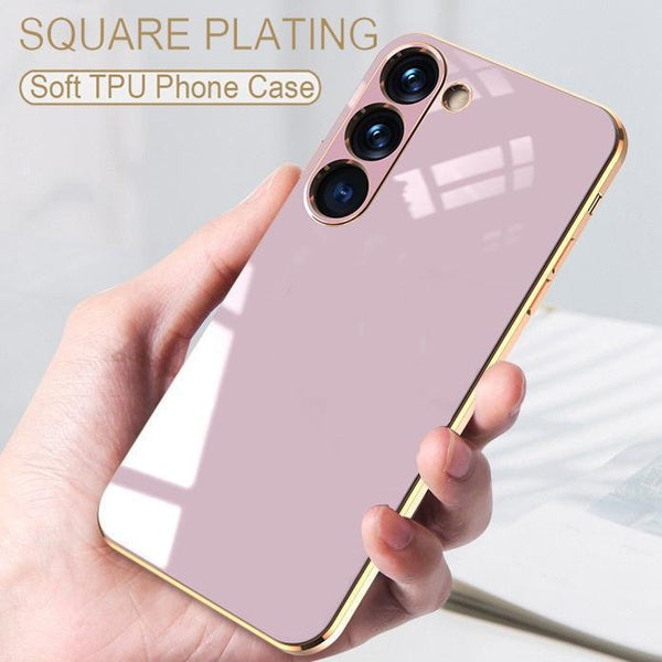 Luxe Placage Carré En Silicone Souple étui pour samsung Galaxy S23 S22 S21 Ultra S23 S22 S21 Plus S21FE S20FE A14 A13 A23 A33 A53 A12 A22 A32 A52 A52