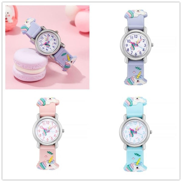 Montre pour enfants licorne, montre à Quartz à motif de licorne mignonne, bracelet en plastique coloré, montre pour garçons et filles
