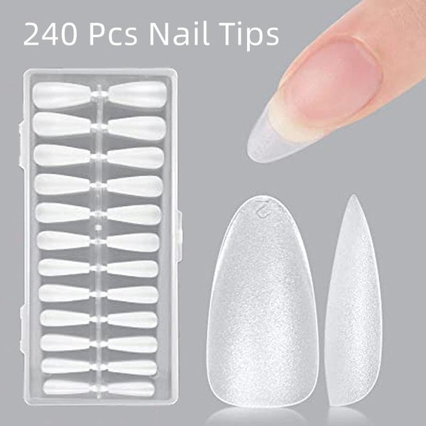 Upgraded 240 Pcs Matte Soft Gel Nail Tips Pre-shaped Full Cover Clear Acrylic False Gelly Nail Tips for Home DIY Nail Salon