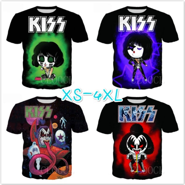 Rock Kiss Metal Band T Shirt Women's Men's 3D Print Classic Short Sleeve Casual Couple Tops