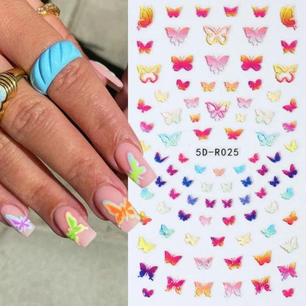 Heart Star Nail Sticker Hot 5D Relief Valentine's Day Nail Tip French Love Butterfly Flower Nail Decals Manicure Decoration