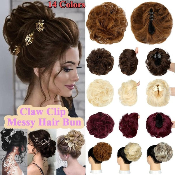 Claw Clip Messy Bun Hair Piece for Women-Girls Wavy Curly Hair Bun Clip in Claw Chignon Ponytail Hairpieces Synthetic Tousled Updo Hair Extensions Sc