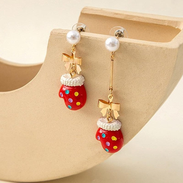 Gants de dessin animé drôles boucles d'oreilles en perles de noël femmes filles boucles d'oreilles asymétriques uniques boucles d'oreilles pendantes