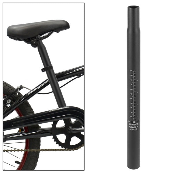 25.4x350mm Bicycle Accessory Black Bicycle Seat Post Aluminum Alloy Stretch Straight Seat Tube with Scale Mark Black Universal