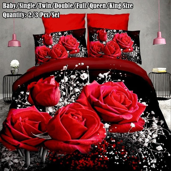Luxury Bedroom Sets Bedding 2-3 Pcs Bedding Sets Home Textile Rose Pattern Duvet Cover Baby-Single-Twin-Double-Full-Queen-King Size Bedding Sets(NO C