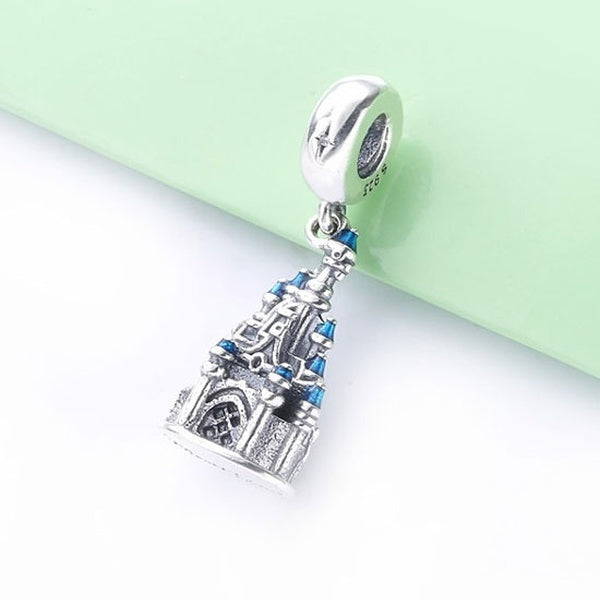 2021 nouveau pendentif château en argent Sterling 925 avec perle de charme en émail bleu convient aux bracelets de bijoux à bricoler soi-même europée