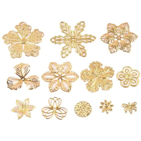20pcs golden Filigree Wraps flower Connectors Metal Crafts Headwear accessories for Jewelry Making 20-70mm YKL0910