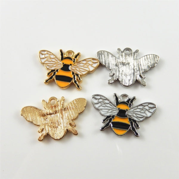 30pcs Zinc Alloy Bee Shape Charms Necklace Pendant Creative Gold Silver Bracelet Handmade DIY Jewelry Accessories