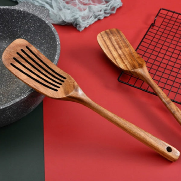 Wood Natural Long Handle Spatula Kitchen Turner Non Stick Cooking Utensils Wooden Spatula Slotted Turner Kitchenware