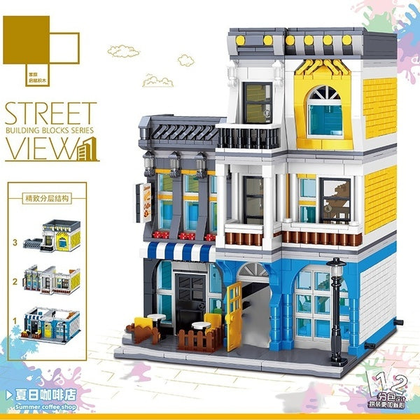 NEW Street Building Summer Coffee Shop Model Building Blocks Assembly Kids Toys Christmas Gift