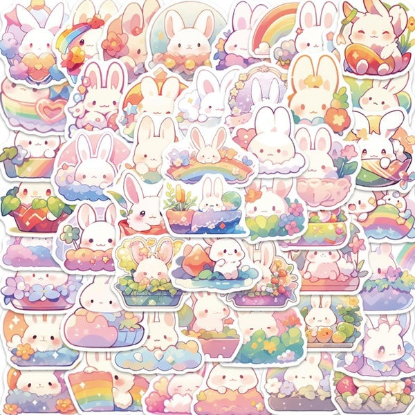 10-50pcs Cartoon Rainbow Rabbit Stickers Cute bunny Graffiti Stickers for DIY Luggage Laptop Skateboard Motorcycle Bicycle