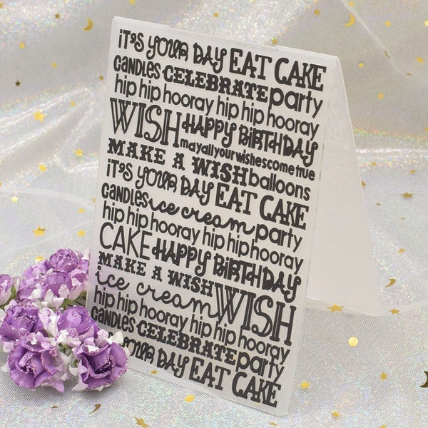 Modèle de mots de dossier de gaufrage en plastique de joyeux anniversaire pour la fabrication de cartes en papier d'album de Scrapbooking 15x10.5cm