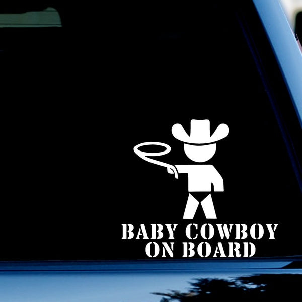 Baby Cowboy On Board Sticker Decal for Windows, Cars, SUV, Trucks White