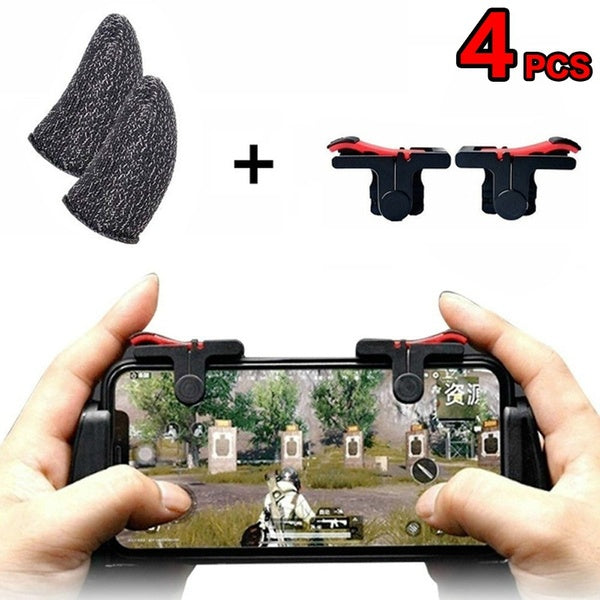 4 pièces-ensemble écran tactile pouces manchon de doigt et gauche droite déclencheurs de jeu Smartphones jeu de tir contrôleur pour PUBG jeu de tir