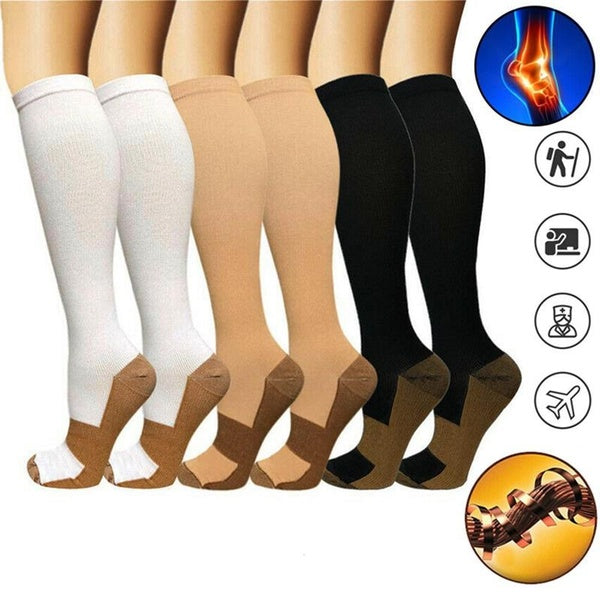 1-3 Pairs Copper Compression Socks Medical Stockings Travel Athletic Sports Anti Fatigue