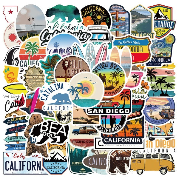 25-50pcs California Travel Stickers For Luggage Laptop Guitar Skateboard Stationery Decor DIY Waterproof Graffiti Car Stickers and Decals