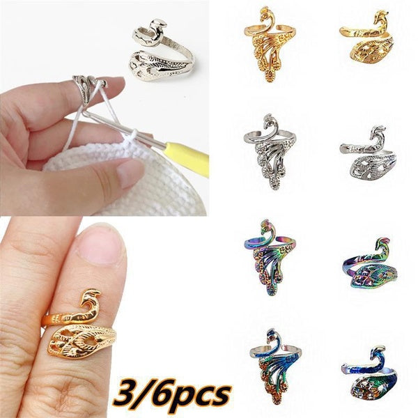 3-6pcs Peacock Open Ring Knitting Loop Crochet Fish Finger Wear Thimble Yarn Adjustable Fining Tools Creative Rings Jewelry for Women