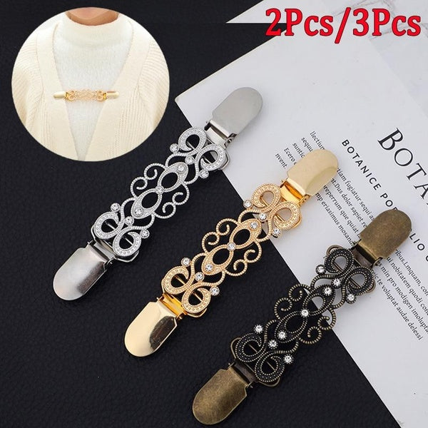 2pcs-3pcs Vintage Swirl Shirt Collar Clip Cardigan Holder Sweater Shawl Clip With Duck Mouth Clothing Pins Sewing Clips For Suspenders