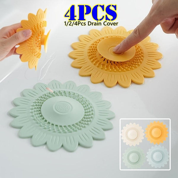 1-2-4pcs Household Sink Filter Hair Catcher, Anti-Clog Hair Stopper, Floor Drain Cover, Shower Drain Protector, Flower Design Drain Cover Filter For