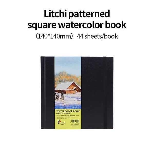 44Sheets 230g Square Watercolor Book Medium Coarse Grain Cotton Black Cover Water Color Paper For Student Artist Draw Art Supplies
