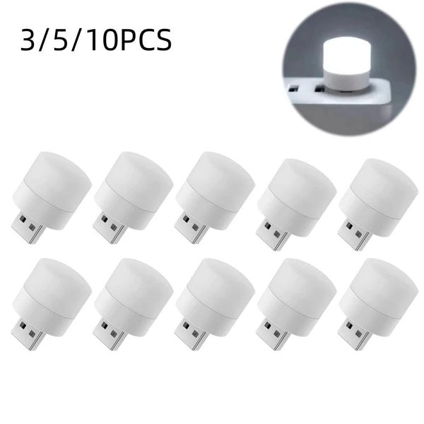 3-5-10Pcs USB Night Light Mini Bulb Warm White Eye Protection Book Reading Lights Computer Mobile Power Charging Night Lamp Bulbs
