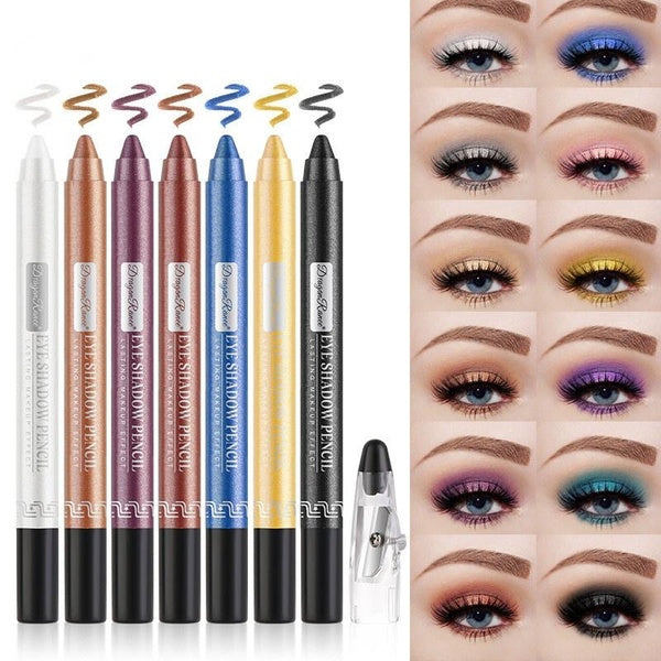 12 Pcs-Set 2 in 1 Eyeshadow and Eyeliner Pen, Neutral Eyeshadow Stick Pencils Shimmer Cream Crayon Brightener Highlighter Eyeliner Crayon Make up Set