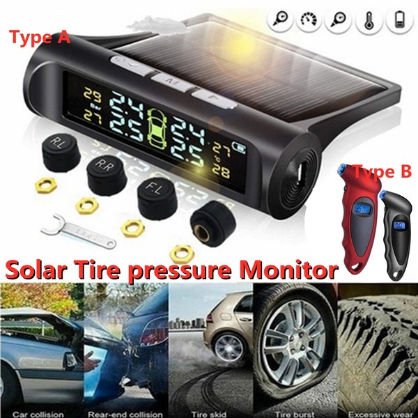 New Upgrade Solar LCD Display TPMS Power Car Tire Pressure Alarm Monitor Auto Security System Tyre Pressure Temperature Warning With 4PCS Internal Se