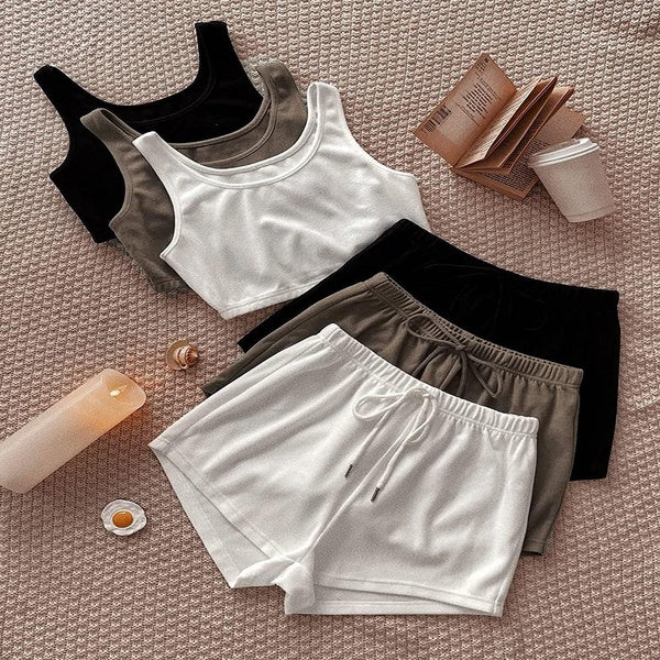 Simple Fashion Women's Outfits Tank Crop Top and Elastic Waist Shorts Lounge Set