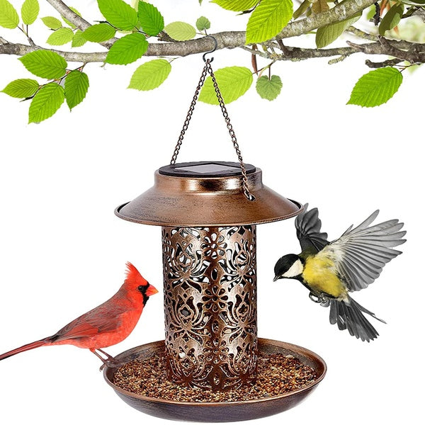 Metal Tube Panorama Top-Fill Wild Bird Feeder Solar Powered, Squirrel Proof, Hanging Bird Feeder Waterproof, Easy to Clean and Fill, Hummingbird Feed