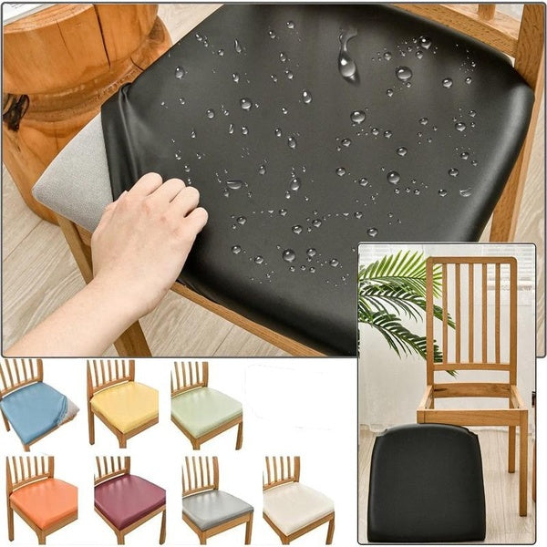 1pc Chair Seat Covers,PU Leather Waterproof Oil-proof Kitchen Dining Room Chair Cushion Covers, Stretch Chair Cover for Dining Room Chair Protector S