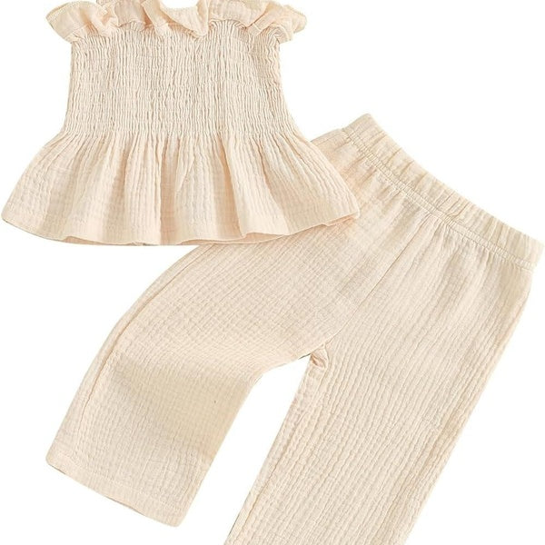 Infant Baby Toddler Girls Clothes Solid Color Sleeveless Camisole Linen Pants Set Baby Summer Outfits