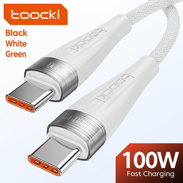 Toocki PD100W USB C to Type-C Cable PD3.0 QC3.0 5A Fast Charger Cable for Samsung S20 S10 Huawei Xiaomi Mobile Phones for iPad Laptops Tablets