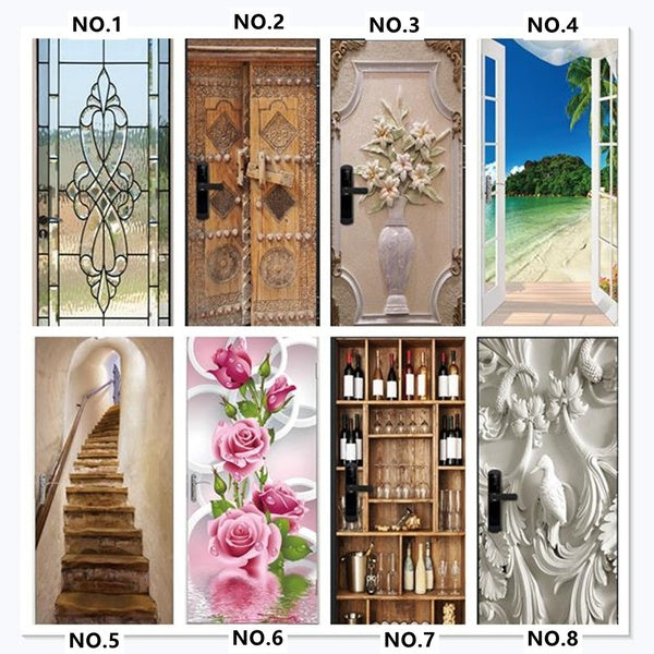 3D Stair Wood Door Wallpaper Self-adhesive Doors Sticker Beach Seaside DIY Murals Modern Design Wall Decals Home Decoration