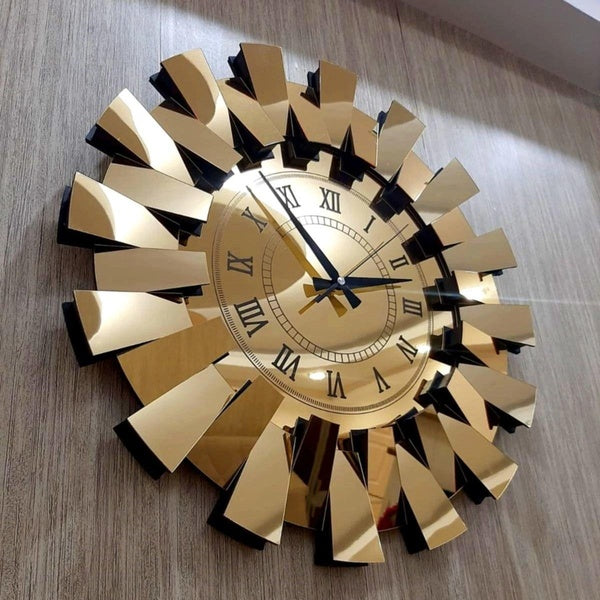 3D Luxury Piano Pattern Mirrored Wall Clock Decorative Roman Numeral For Home Office Living Room