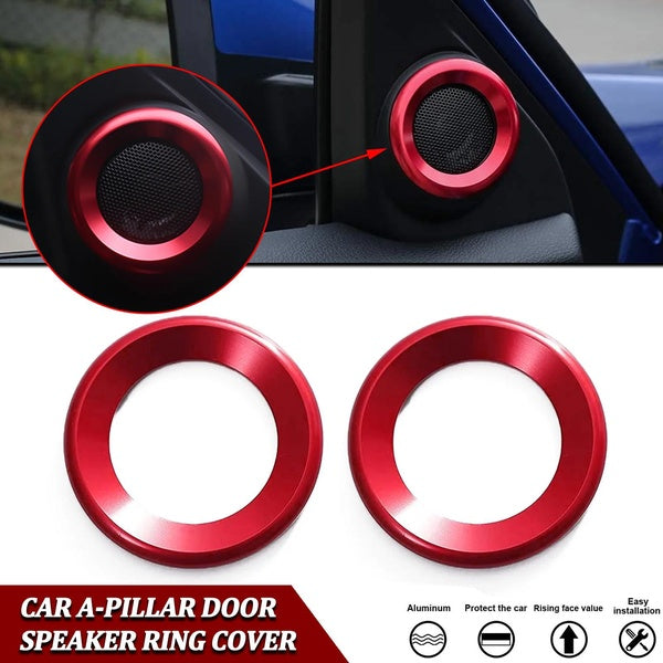 2X Inner Door Audio Speaker Sound Ring Circle Frame Cover Molding Trims Decals Sticker For Honda Civic 10th 2016-2021 (Red)