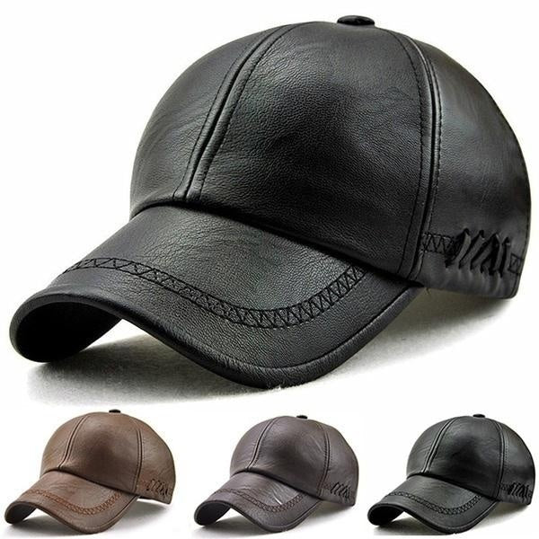 New Fashion Casual Fashion Hat Baseball Cap Autumn and Winter Plus Velvet Cap PU Leather Baseball Cap for Man