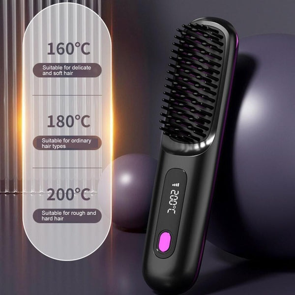New Portable Hair Straightener Brush Ceramic Heating Comb Hair Straightening LED Display Cordless Comb