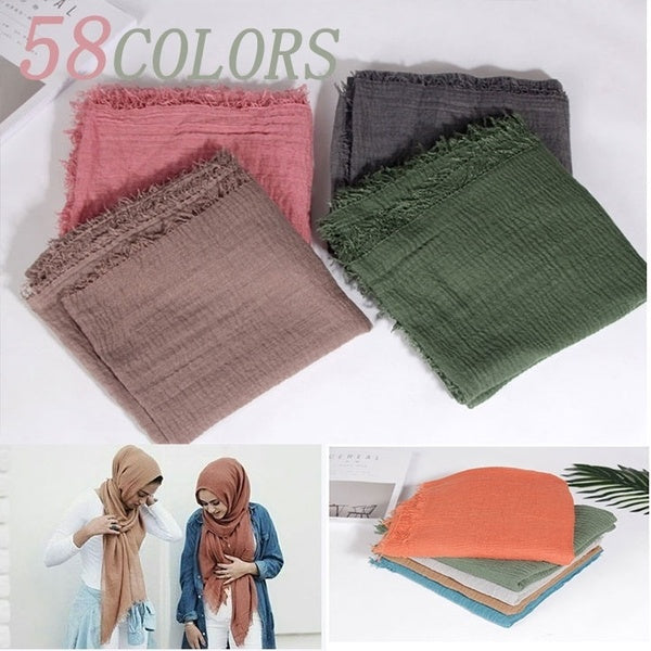 Fashion Women Plain Bubble Chiffon Scarf Hijab Wrap Printe Solid Color Shawls Headband Muslim Hijabs Scarves-scarf 58 Colors