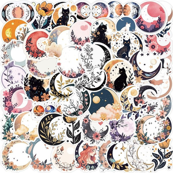 10-50pcs Cute Moon and flower cat stickers graffiti Stickers for DIY Luggage Laptop Skateboard Motorcycle Bicycle Stickers