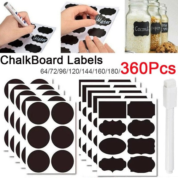 Black Waterproof ChalkBoard Label Stickers with 1 Marker Pen Labels Craft Kitchen Spice Jar Labels Tags Label Stickers 64-72-96-120-144-160-180-360Pc