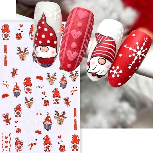 3D Christmas Nail Art Stickers Winter Gingerbread Man Red Santa Claus Tree Bear Snowman Deer Sliders Decals Manicure Decorstion