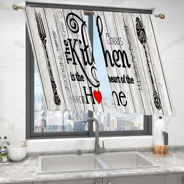 Kitchen Short Curtain Print Curtains - Water-Repellent Rustic Plant Theme, Easy To Cleanplant Easy To Clean Washable Kitchen Curtains