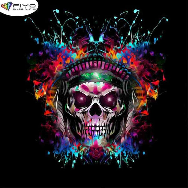 FIYO Colorful Skull Diamond Painting Kits For Adults DIY 5D Diamond Mosaic Diamond Painting Home and Kitchen Fashion Canvas Pictures Wall Decoration
