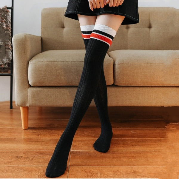 New Korean Style Women Fashion Over The Knee Thigh High Cotton Socks Stocking Ladies Girls Uniforms Long Socks (Length: 55cm)