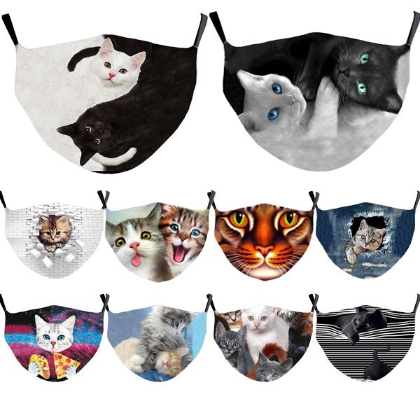 10 Styles 3D Printed Cat Face Mask, Cute Face Mask,Reusable Face Mask, Washable Face Mask, Cotton Mouth Mask,Cat Mask Funny Design