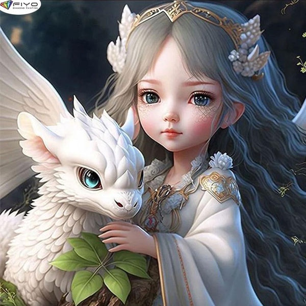 5D Diamond Painting Girl and Dragon Diamond Embroidery Full Rhinestone Diy Mosaic Cross Stitch Kit Home DecorGift(FullRound15x25-20x30-30x40-40x50-50