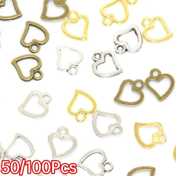 50-100Pcs Alloy Mini Sweet Hollow Love Heart Shape Charms for DIY Earrings Jewelry Making Accessories