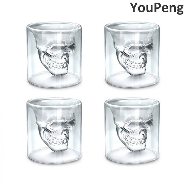 YouPeng 1-2-4Pcs Skull Head Wine Glass Mug Crystal Beer Whiskey Shot Double Glass Cup Vodka Drinking Bar Club Beer Wine Glass Bottle(25ml - 75ml - 15