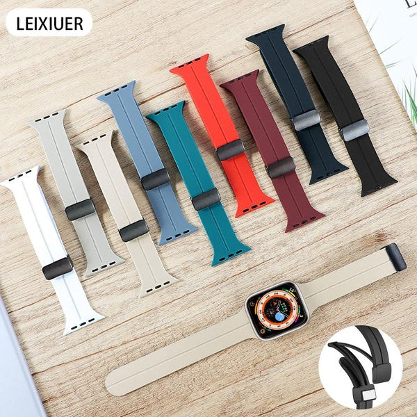 LEIXIUER Silicone Strap for Smartwatch Ultra 2-Ultra 49mm 9 8 7 41mm 45mm Watch Accessories Magnetic Sport Bracelet Band for Smart watch Series 6 5 3